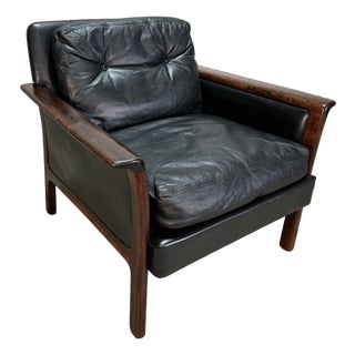1960s Mid Century Bröderna Andersson Swedish Rosewood and Black Leather Lounge Chair For Sale