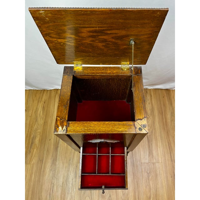 Antique Tiger Oak Cigar Humidor & Smoking Cabinet With Barley Twist Legs For Sale - Image 4 of 12