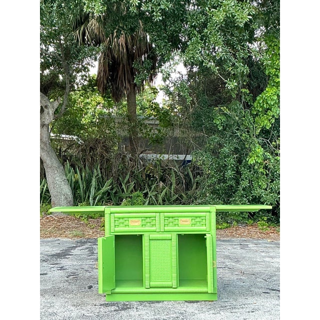 Vintage Coastal Lexington Lacquered Rattan Dry Bar For Sale - Image 4 of 9