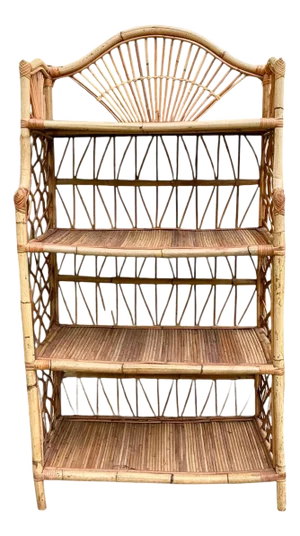 Vintage Bamboo and Rattan Four Shelf Bookcase Etagere