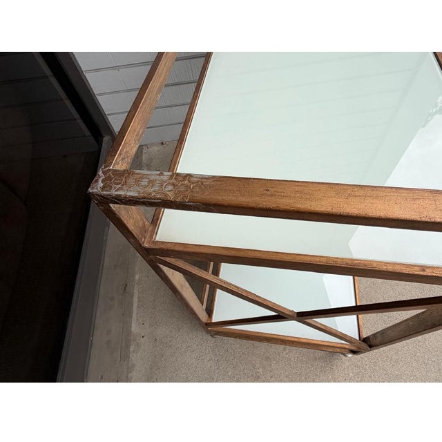 Copper Zoe White Frosted Glass Bar Cart For Sale - Image 8 of 11
