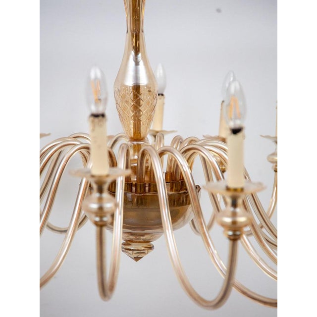 Gold Large 24-Arm Amber Murano Glass Chandelier, 1950 For Sale - Image 8 of 17