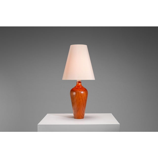 Mid-Century Modern Vintage Wooden Table Lamp with Cone Lampshade, 1970s For Sale - Image 3 of 10