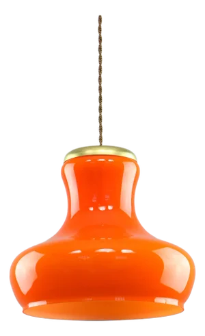 Mid-Century Modern Italian Orange Glass and Brass Pendant Lamp