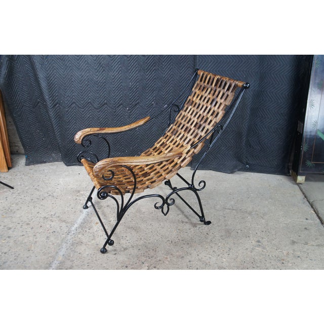Vintage Omani Scrolled Wrought Iron Teak Saddle Seat Lounge Armchair For Sale - Image 11 of 13