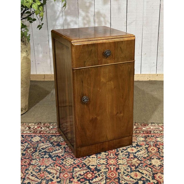 Art Deco English Bedside Table in Walnut, 1950s For Sale - Image 10 of 10