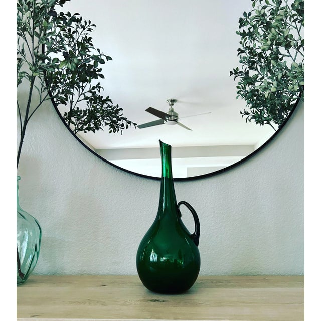 Scarce Blenko Chianti Pitcher or Decanter - This Blenko art glass green pitcher/decanter is a gorgeous vibrant shade of...