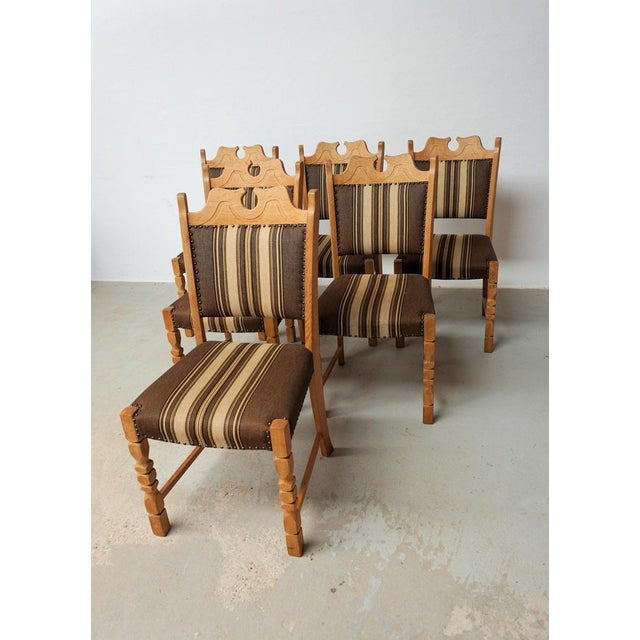 1960s Brutalist Danish Oak Dining Chairs in the style of Henning Kjaernulf, 1960s, Set of 6 For Sale - Image 5 of 11