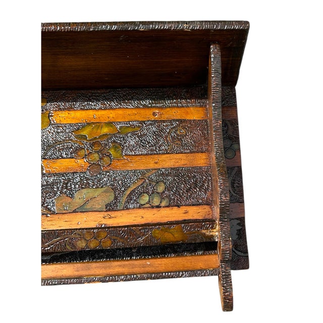 1950s Wall Shelf 38” Arts & Crafts Style Wood Corbel Botanical, Railing For Sale - Image 5 of 12