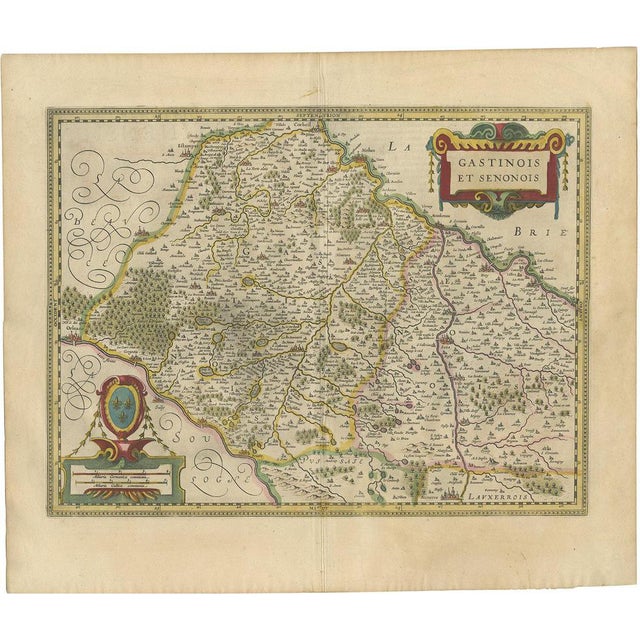 Antique Map of the Region of Étampes and Sens by Hondius, 1630 For Sale