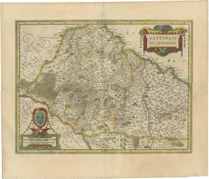 Antique Map of the Region of Étampes and Sens by Hondius, 1630