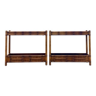 Vintage Coastal Drexel Heritage Carved Bamboo Planter Console Tables - a Pair For Sale