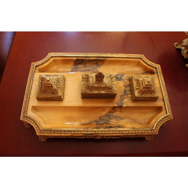 French Napoleon III Onyx and Ormolu Inkstand Set , C. 1870-1890 Excellent For Sale - Image 12 of 12