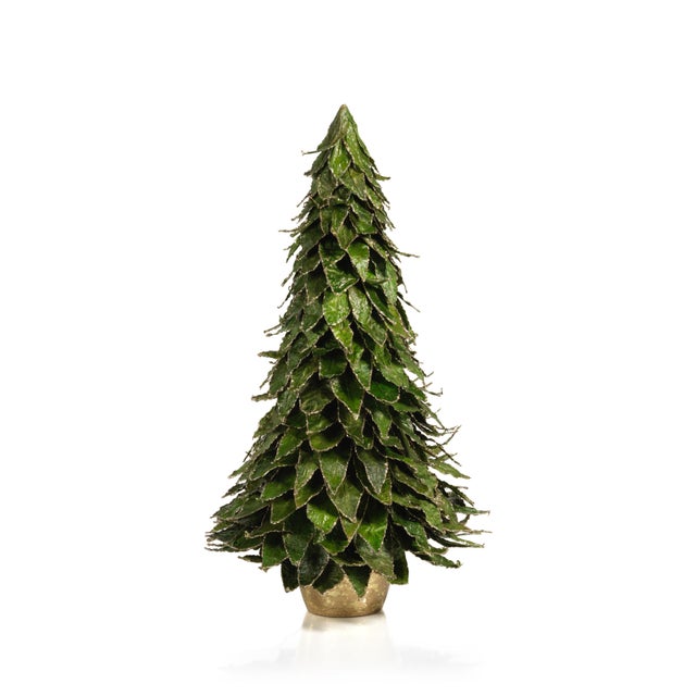 This adorable tabletop tree features natural green leaves that are outlined in gold sparkling glitter. Set on a gold...