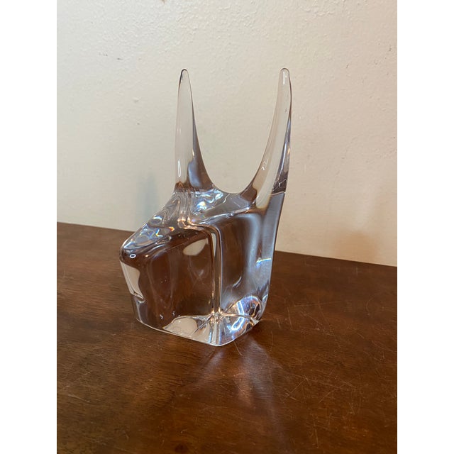 Vintage Daum France Signed Crystal Figurine Doberman Bull Head Paperweight For Sale - Image 13 of 13