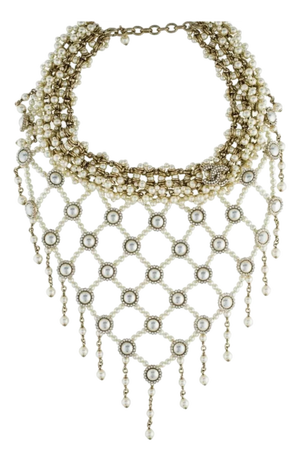 2016 Chanel Necklace CC Double C Logo Bib Statement Paris À Rome Runway Faux Pearl Crystal
