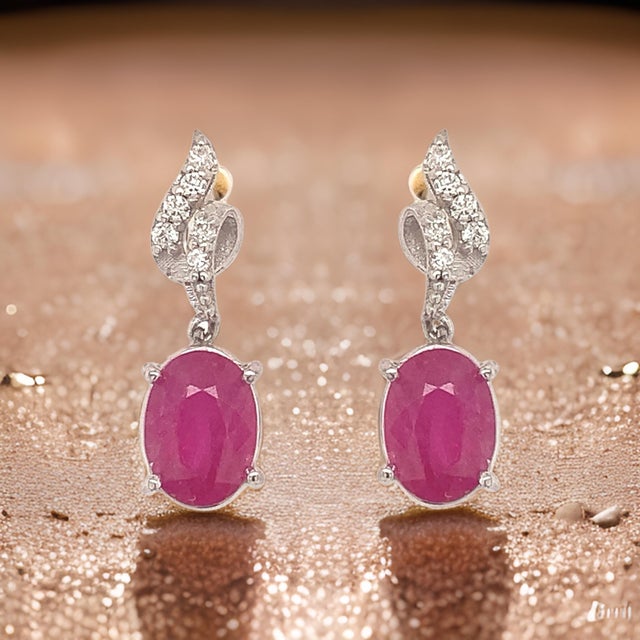 2010s Natural Ruby Diamond Earrings 14k Gold 1.55 TCW Certified For Sale - Image 5 of 14