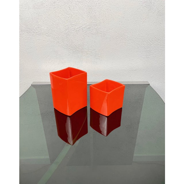 1970s Orange Ceramic Vase by Franco Bettonica for Gabbianelli, Italy, 1970s, Set of 2 For Sale - Image 5 of 15