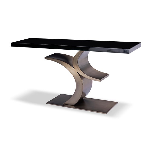 Modern Modern Greg Sheres Style Bronze Sculptural Console Table with Black Lacquer Top For Sale - Image 3 of 4