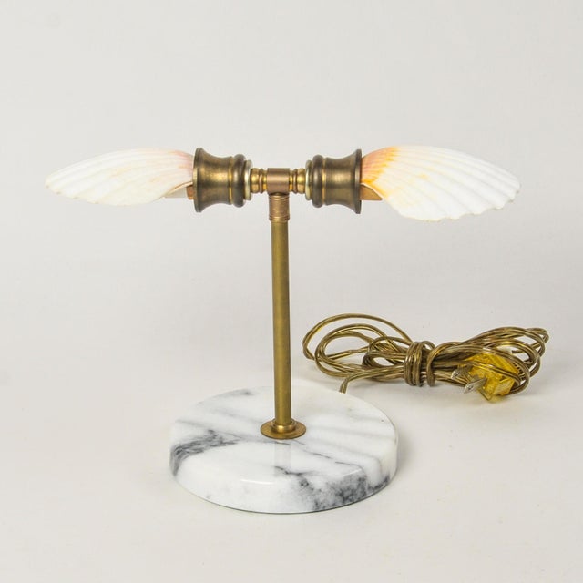 Mid 20th Century Vintage Natural Shell Brass and Marble Nightlight Table Lamp For Sale - Image 5 of 15