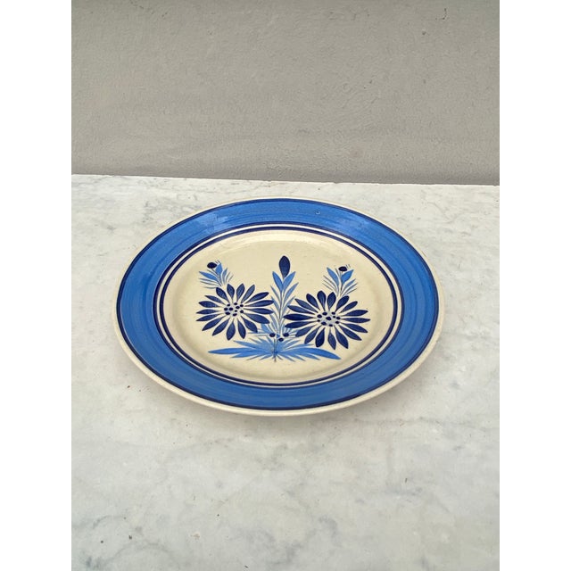 French Faience Blue & White Plate Henriot Quimper Circa 1930. Floral decoration. 8.2 inches diameter.