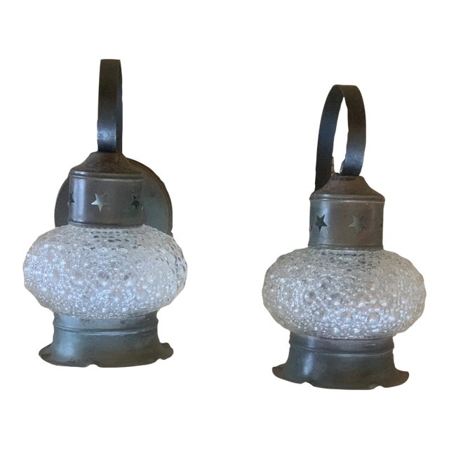 1920s Copper and Bubble Glass Sconces - a Pair For Sale