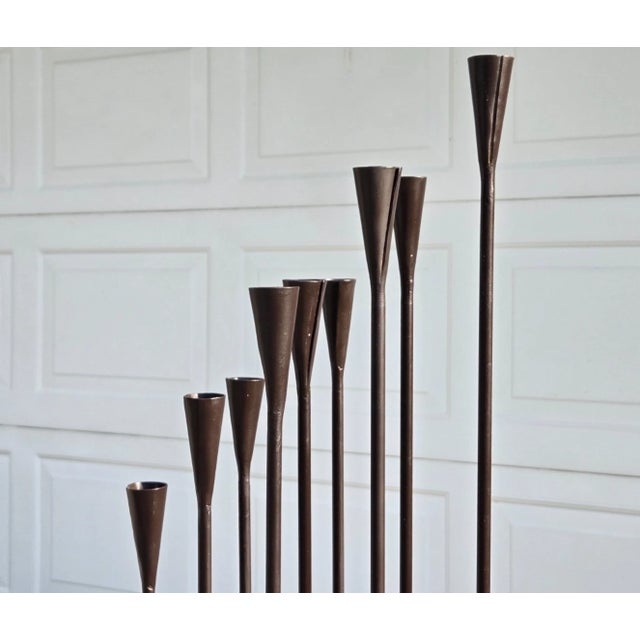 Brutalist Metal 42" Floor Candelabra, Manner of Harry Bertoia For Sale - Image 9 of 16