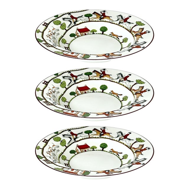 Crown Staffordshire Hunting Scene Bowls, Set/3 For Sale