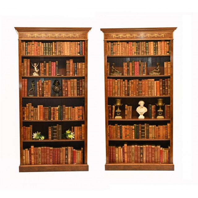 You are looking at a pair of English Sheraton style openfront bookcases hand crafted from the finest walnut. This lovely...