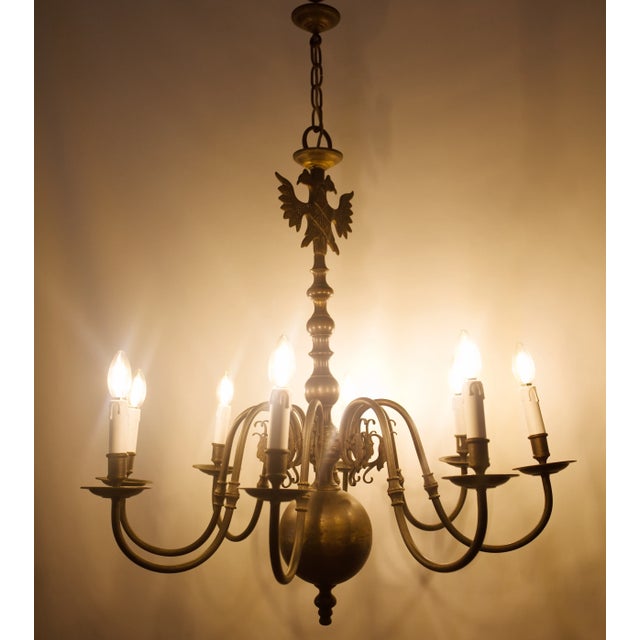 2000 - 2009 Dutch Bronze 8-Arm Chandelier with Eagle and Mascarons For Sale - Image 5 of 8