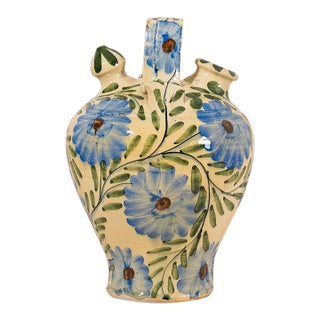 Vintage Double Spout Ceramic Jug With Hand Painted Florals For Sale