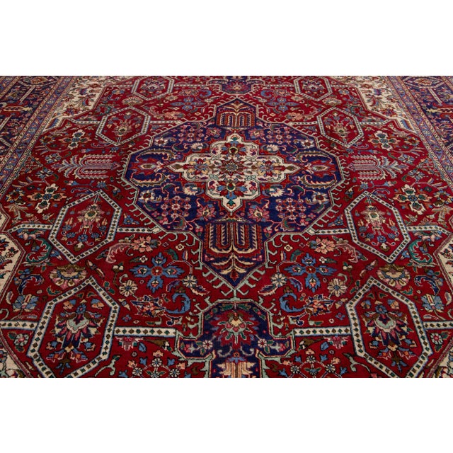 Persian Red Vintage 1960s Heriz Persian Wool Rug With Allover Motif For Sale - Image 3 of 7