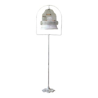 Art Deco Period White Painted Metal Birdcage With Stand For Sale