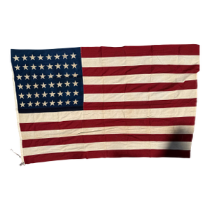 Large Antique 48-Star American Flag in Heavy Canvas, Sewn Stars & Stripes, Wwi–wwii Era 5.8 Ft X 8.6 Ft