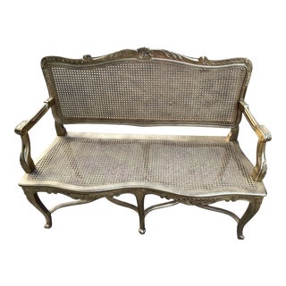 1970s Vintage Gilded Caned Bench For Sale