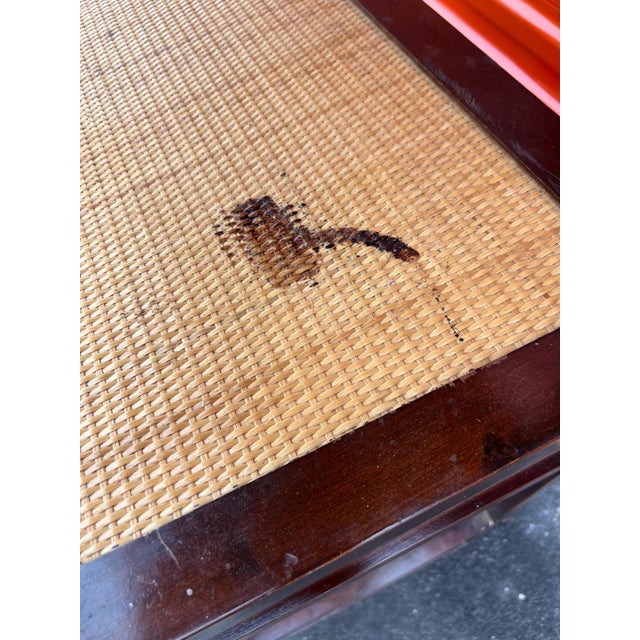 Wood Vintage Dark Wood & Cane Open Shelving With Drawer For Sale - Image 7 of 9