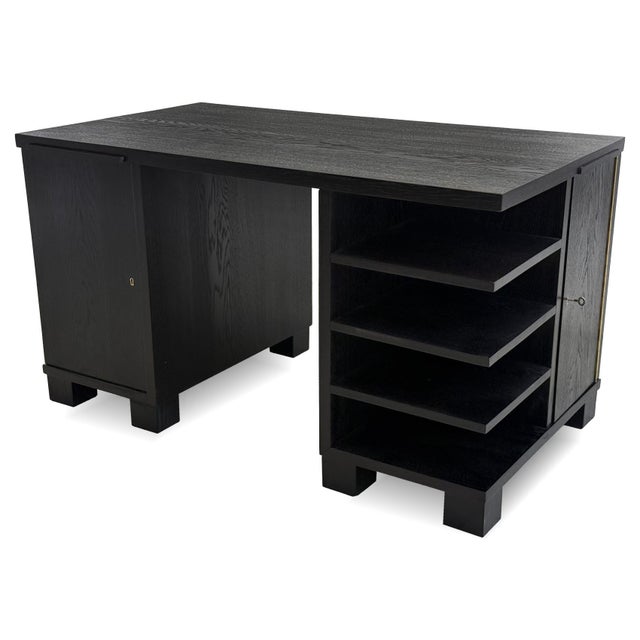 Vintage Art Deco Oak Black Desk, 1930s For Sale - Image 9 of 9