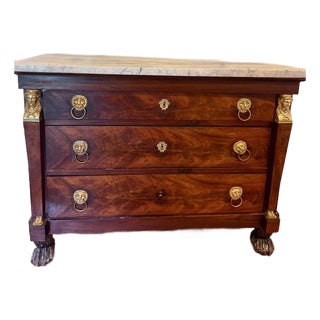Late 19th Century Fine French Empire Flame Mahogany Commode with Bronze Carytids For Sale