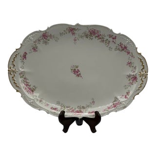 Early 20th Century Limoges Ch Field Haviland Porcelain Platter Fleur De Lis Gilt Handpainted Floral For Sale