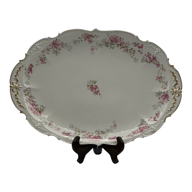 Early 20th Century Limoges Ch Field Haviland Porcelain Platter Fleur De Lis Gilt Handpainted Floral For Sale