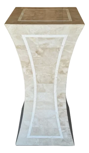 Modern Inlaid Tessellated Travertine Sculptural Pedestal, Attrib Maitland Smith