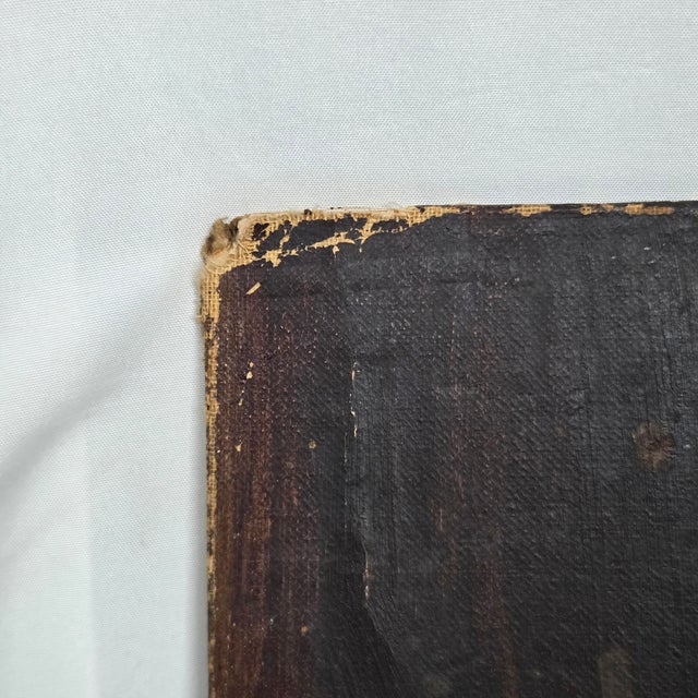 Mid-Century Modern Signed c.1930s "Huddled Man" Oil on Canvas Expressionist Painting For Sale - Image 4 of 13