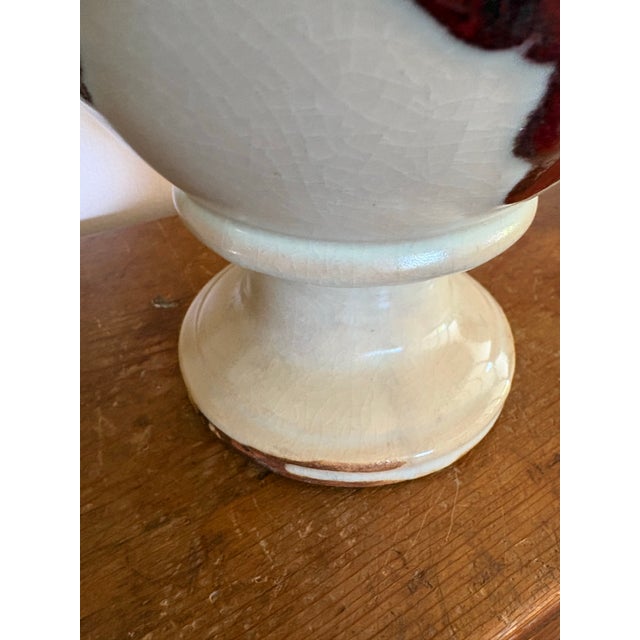Ceramic Vintage Red & Cream Studio Pottery Double Handled Vessel For Sale - Image 7 of 11