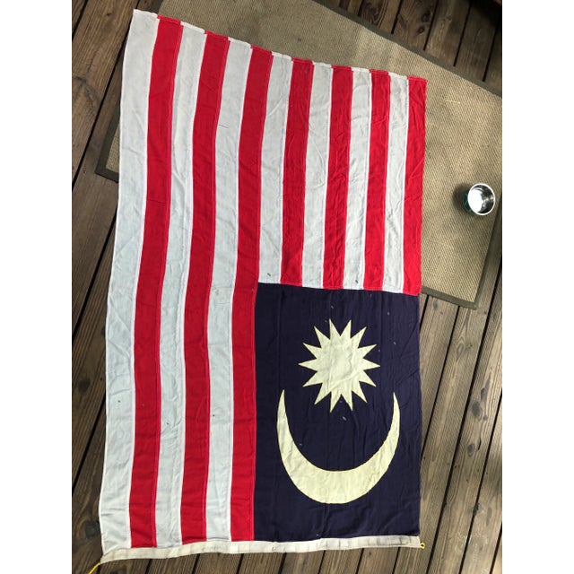 Vintage Large Nautical Cotton Flag of Maylasia For Sale In Philadelphia - Image 6 of 11