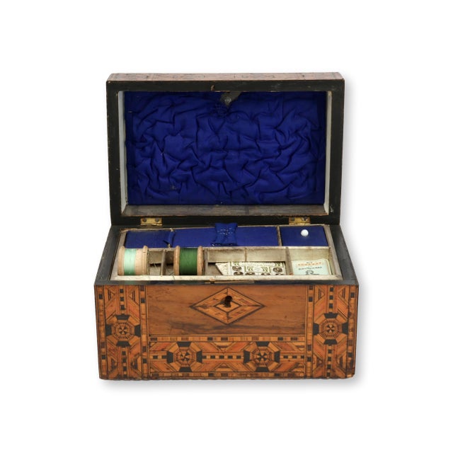 Brown Antique English Tunbridge Ware Inlaid Sewing Box For Sale - Image 8 of 8