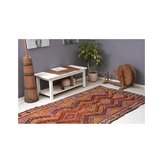 Decorative Vintage Turkish Kars Kilim Rug - 4`9″ X 9`4″ For Sale In Los Angeles - Image 6 of 6