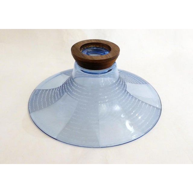 Large Art Deco Wood and Blue Glass Bowl with Graphic Decor, 1930s For Sale - Image 9 of 13