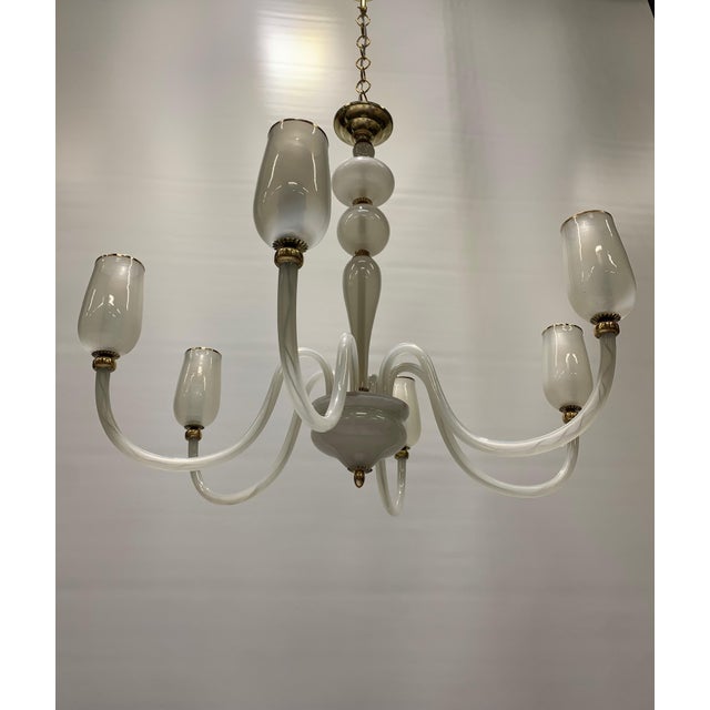 Murano Glass Chandelier with 6 Sandblasted Arms attributed to Seguso from Seguso, 1950s For Sale - Image 3 of 7