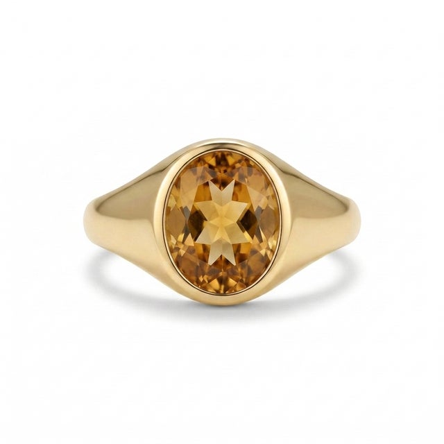 Contemporary Natural Citrine Signet Ring - Men' Signet Engagement Ring - November Birthstone Ring Us 7 For Sale - Image 3 of 3