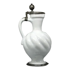 Late 18th Century Delft Tin Glaze Gadrooned Pottery Apothecary Jug With Pewter Mount